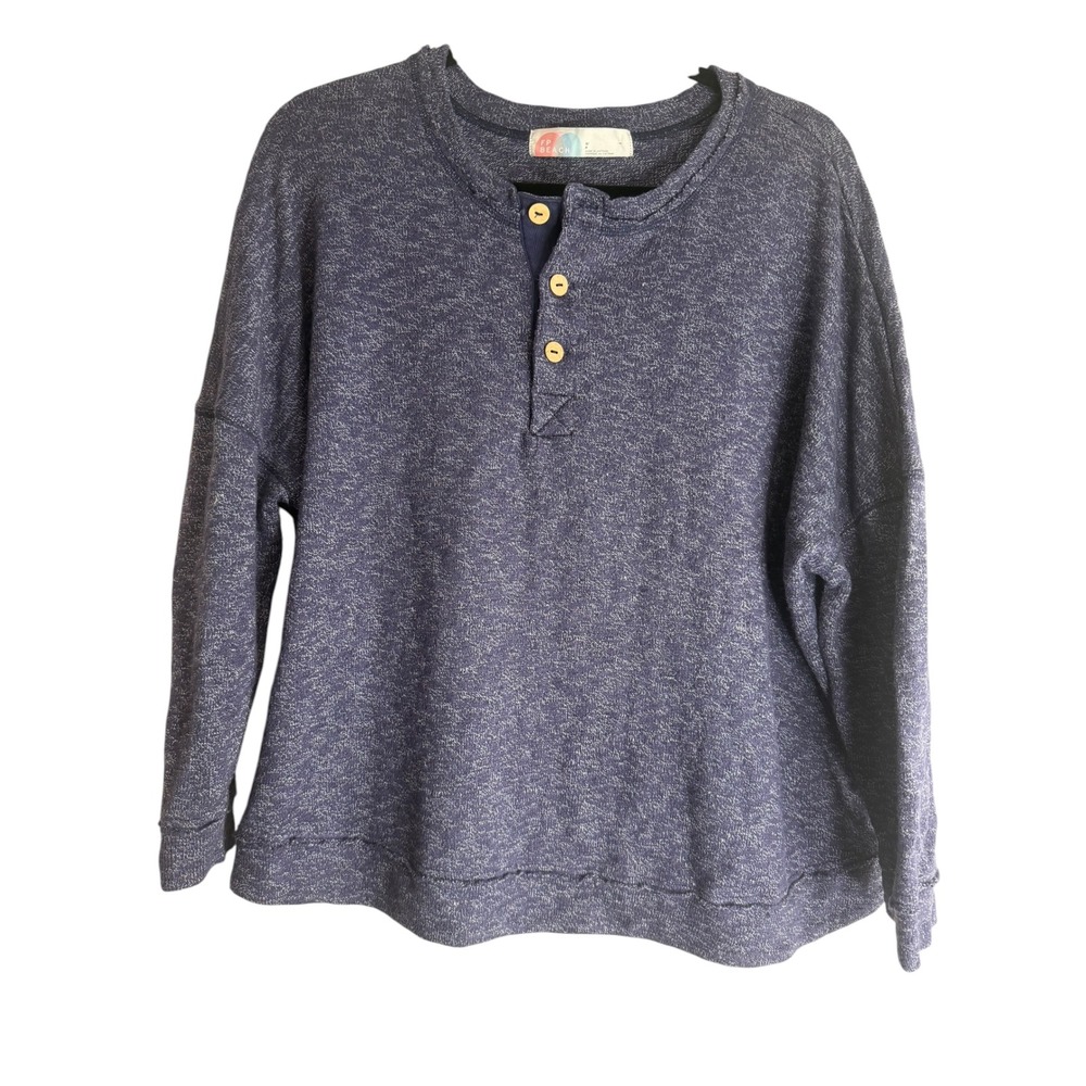 Free People Beach Navy Space Dye Henley Top Wooden Buttons Small